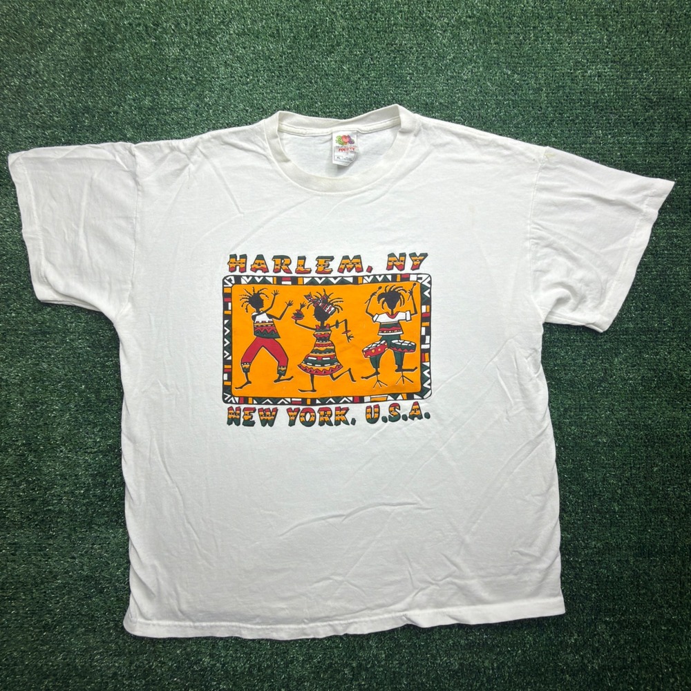 Vintage 90s Fruit the Loom Harlem NY Graphic T-Shirt Mens XL White New York USA